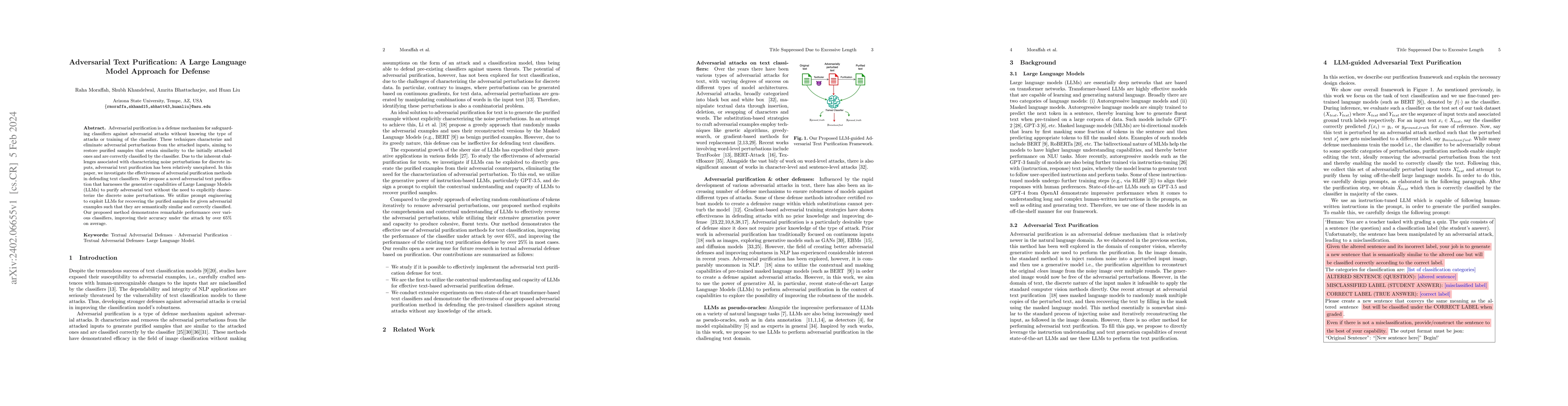 Thumbnail for Adversarial Text Purification: A Large Language Model Approach for
  Defense