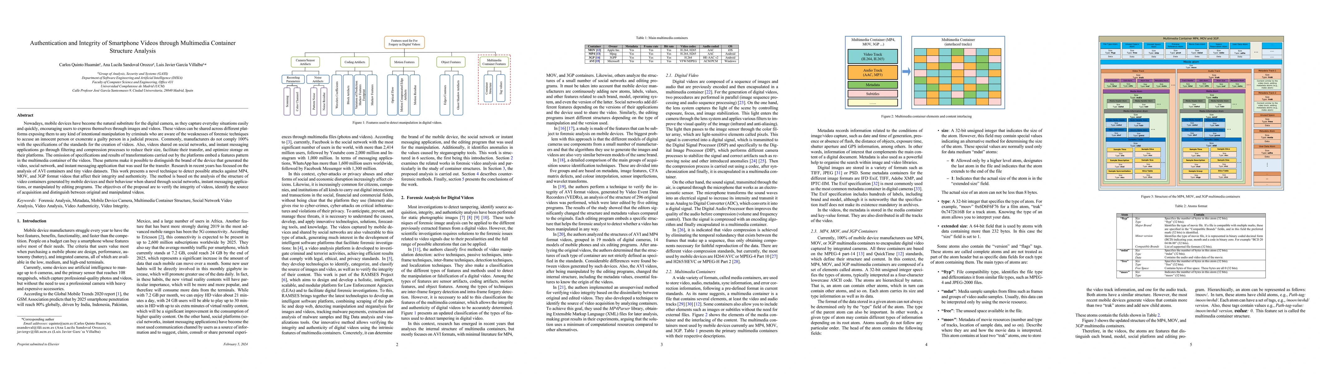 Thumbnail for Authentication and integrity of smartphone videos through multimedia
  container structure analysis