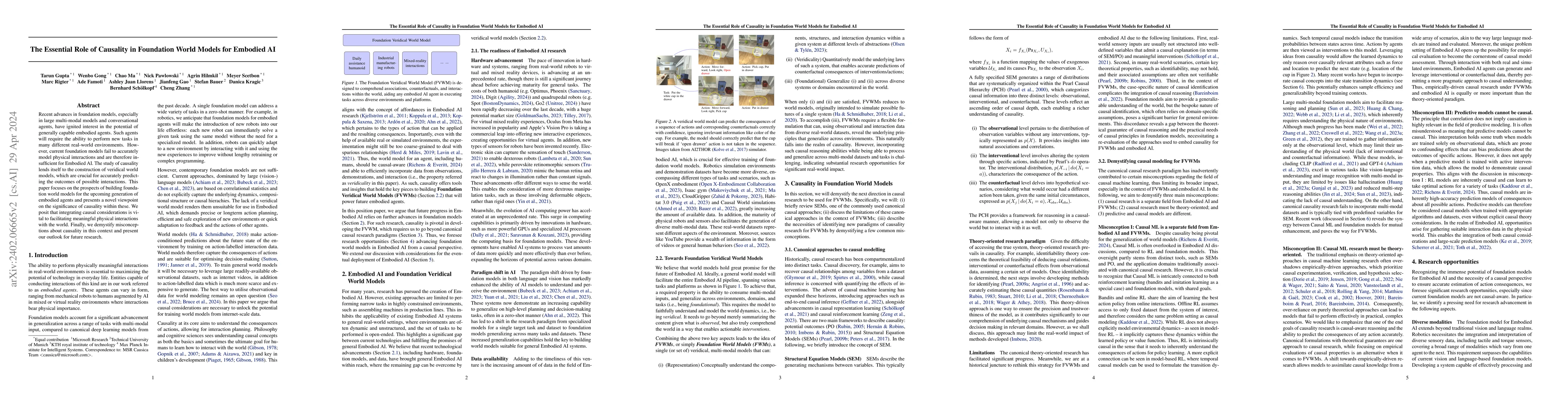 Thumbnail for The Essential Role of Causality in Foundation World Models for Embodied
  AI