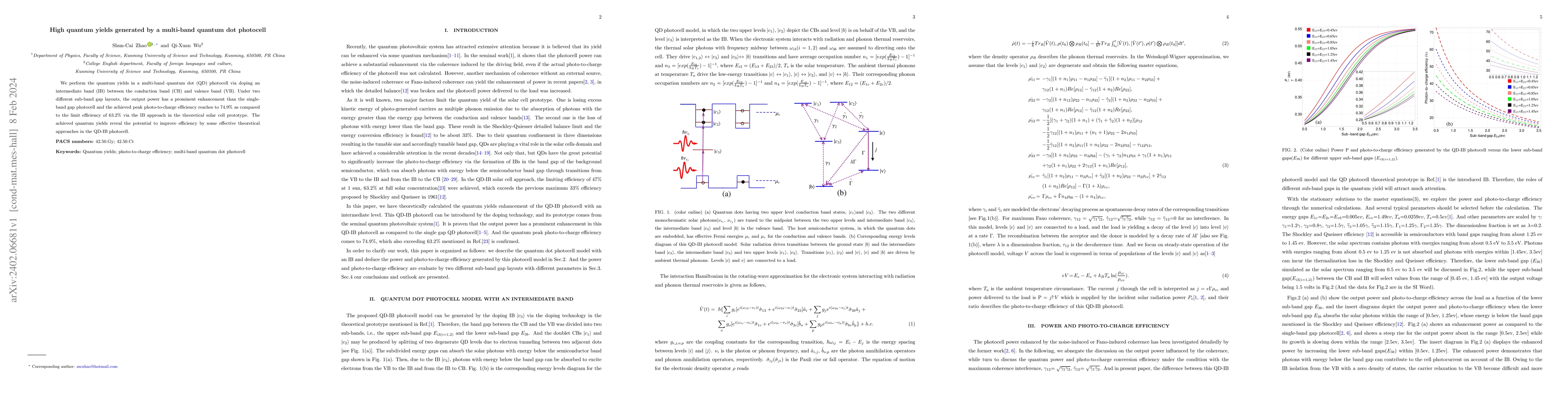 Thumbnail for High quantum yields generated by a multi-band quantum dot photocell