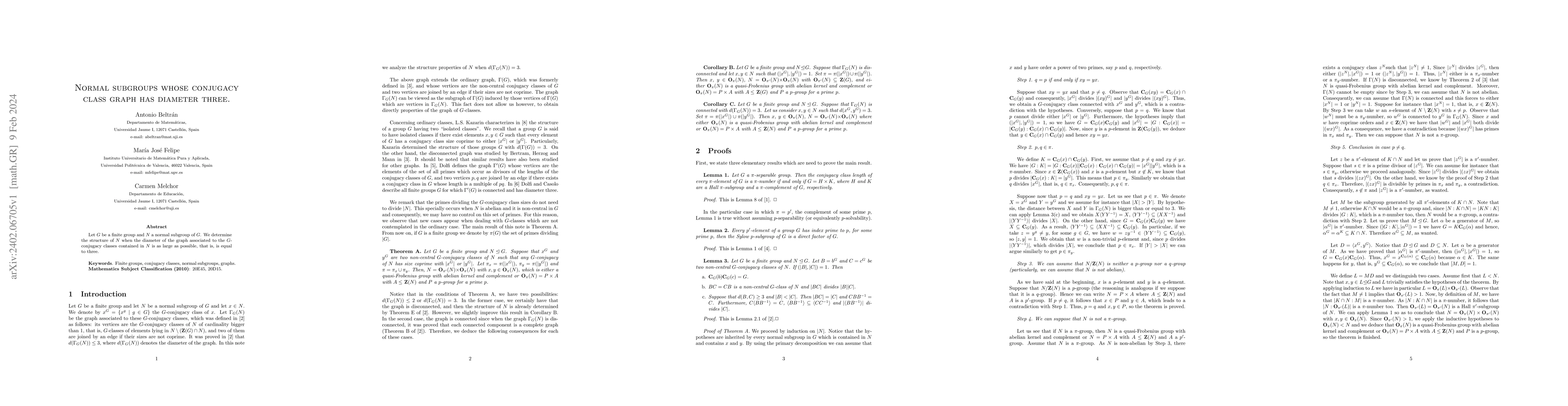 Thumbnail for Normal subgroups whose conjugacy class graph has diameter three