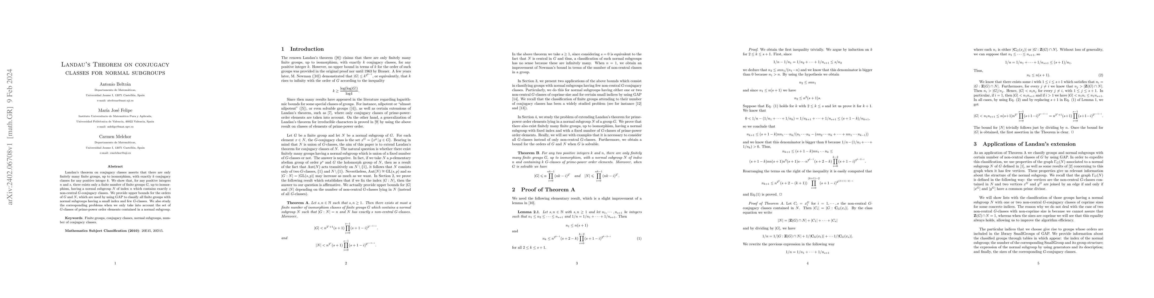 Thumbnail for Landau's Theorem on conjugacy classes for normal subgroups