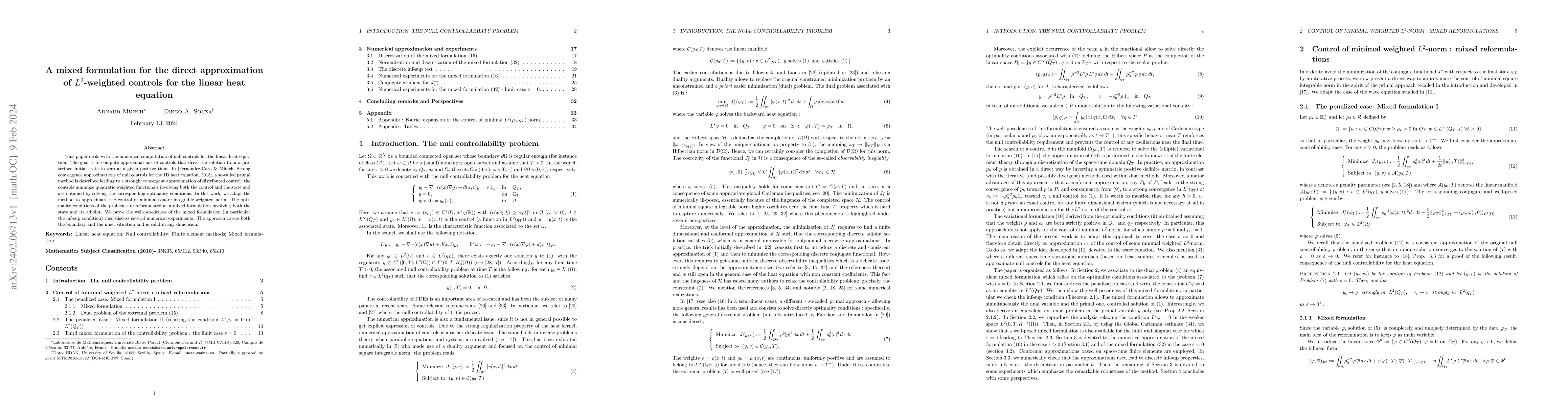 Thumbnail for A mixed formulation for the direct approximation of $L^2$-weighted
  controls for the linear heat equation