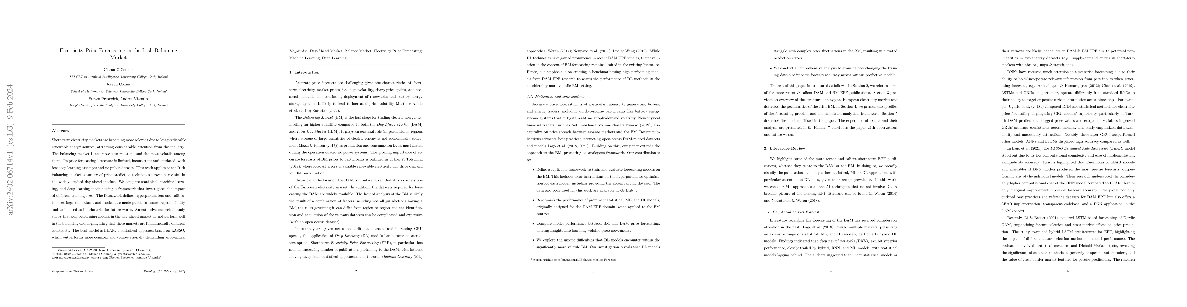 Thumbnail for Electricity Price Forecasting in the Irish Balancing Market