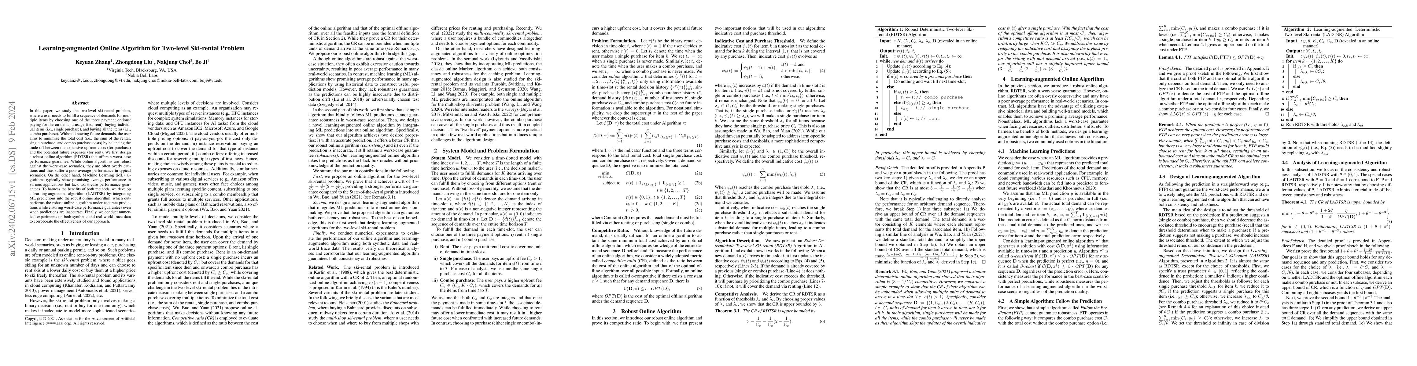 Thumbnail for Learning-augmented Online Algorithm for Two-level Ski-rental Problem