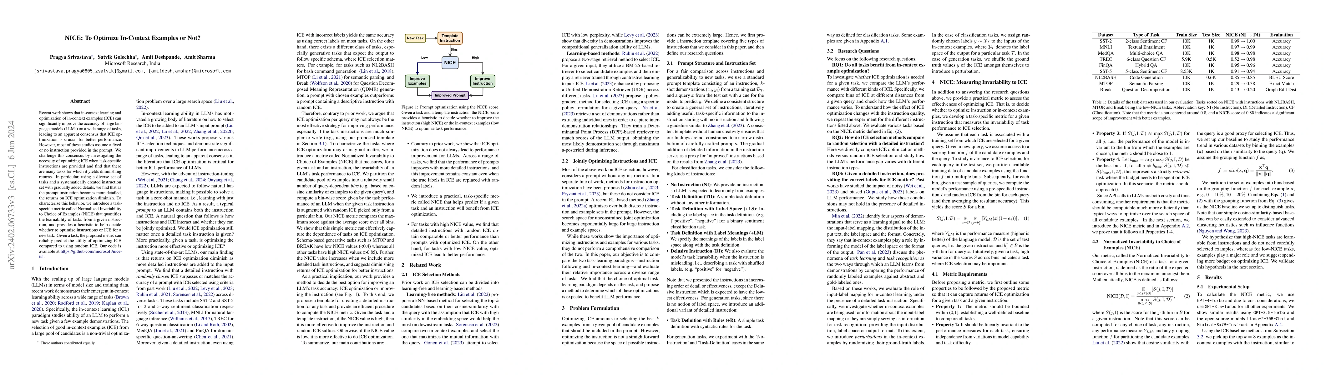 Thumbnail for NICE: To Optimize In-Context Examples or Not?