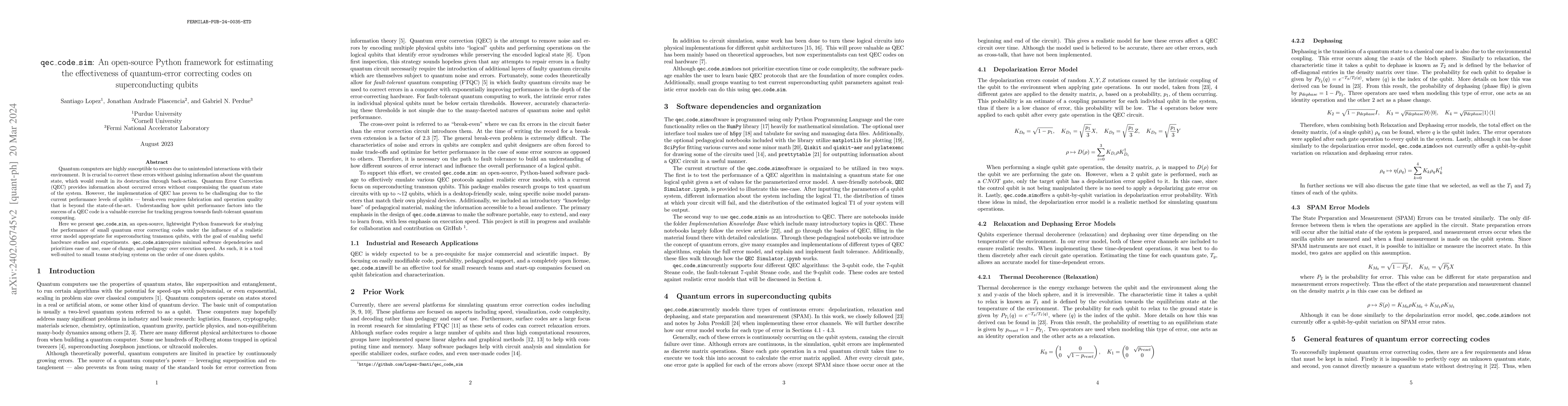 Thumbnail for qec_code_sim: An open-source Python framework for estimating the
  effectiveness of quantum-error correcting codes on superconducting qubits