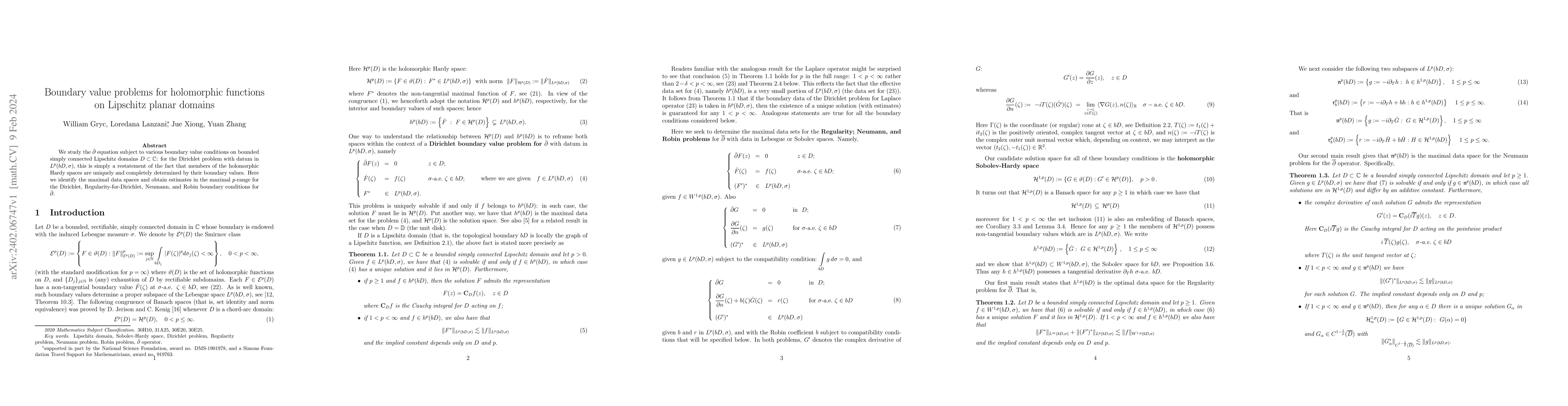 Thumbnail for Boundary value problems for holomorphic functions on Lipschitz planar
  domains