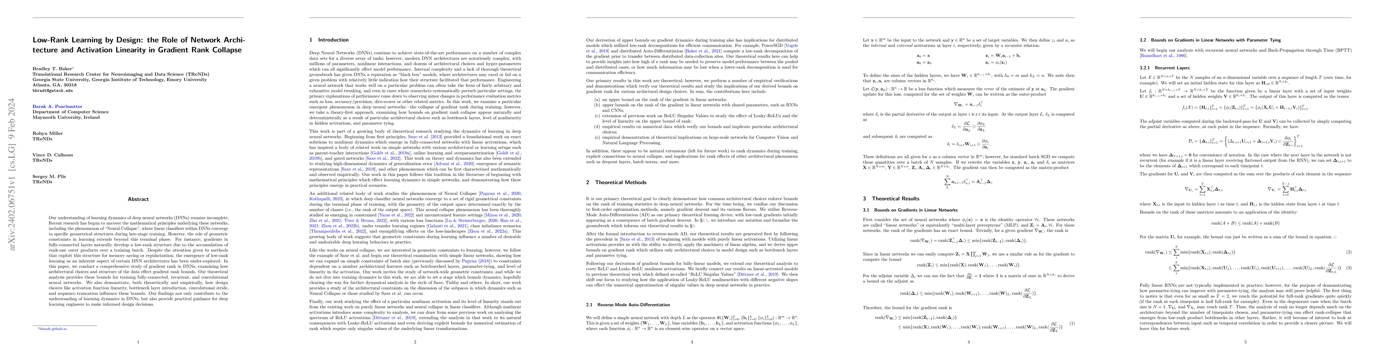 Thumbnail for Low-Rank Learning by Design: the Role of Network Architecture and
  Activation Linearity in Gradient Rank Collapse