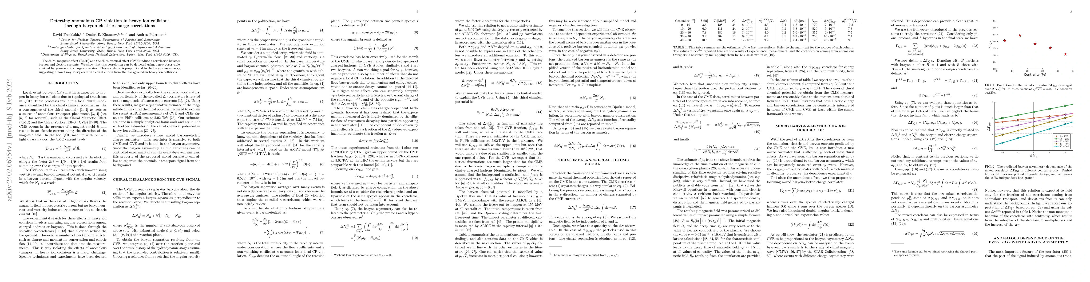 Thumbnail for Detecting anomalous CP violation in heavy ion collisions through
  baryon-electric charge correlations