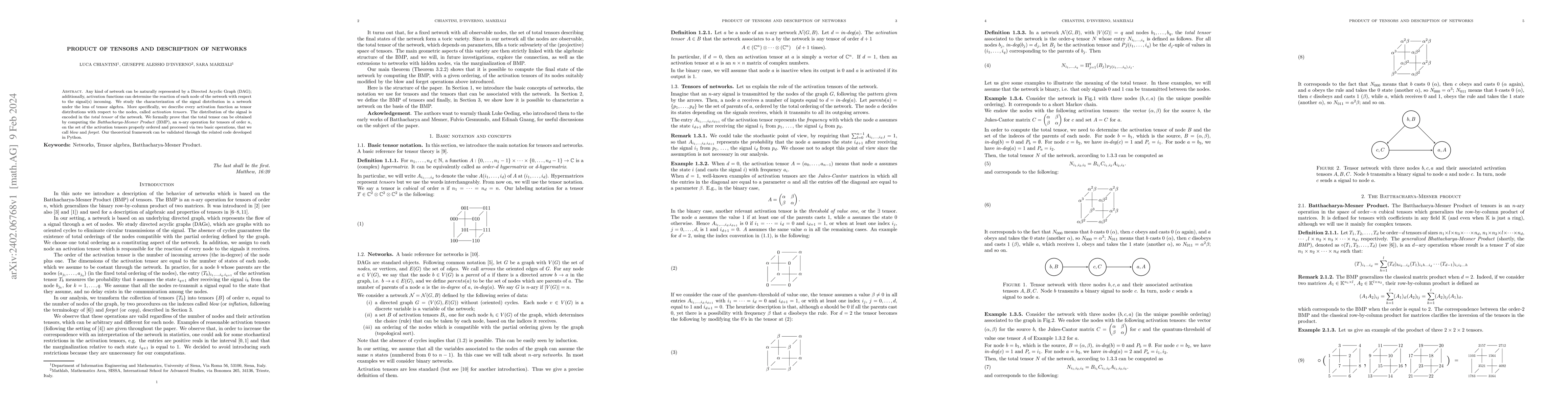 Thumbnail for Product of Tensors and Description of Networks