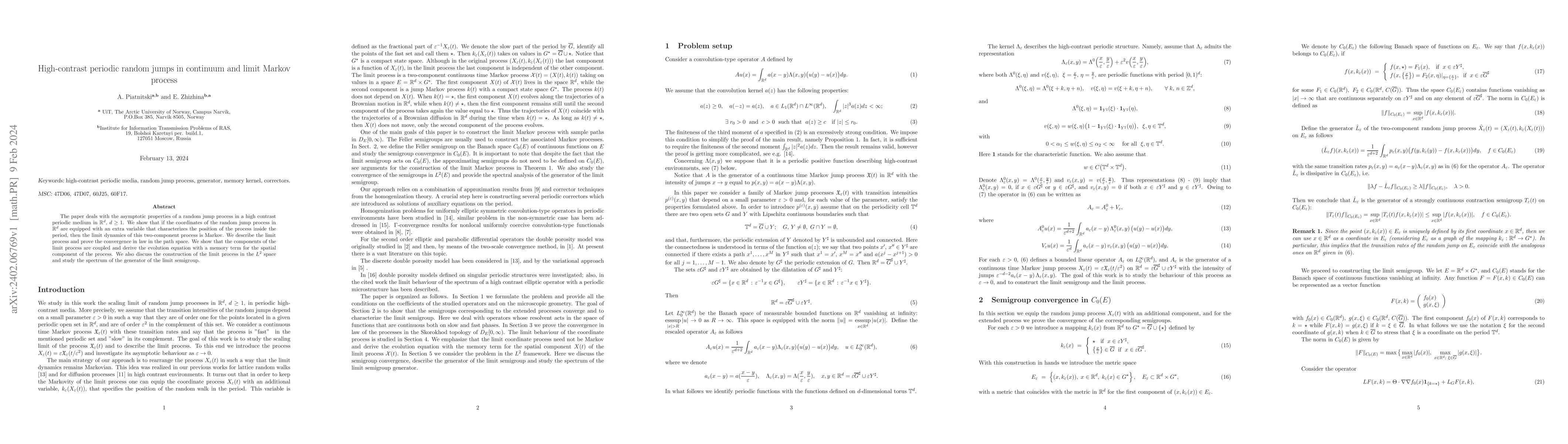 Thumbnail for High-contrast periodic random jumps in continuum and limit Markov
  process