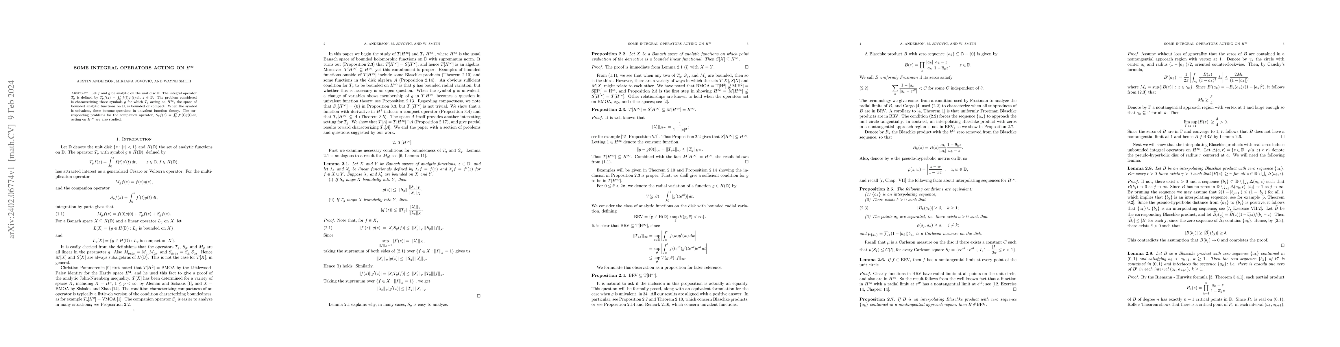 Thumbnail for Some integral operators acting on $H^{\infty}$