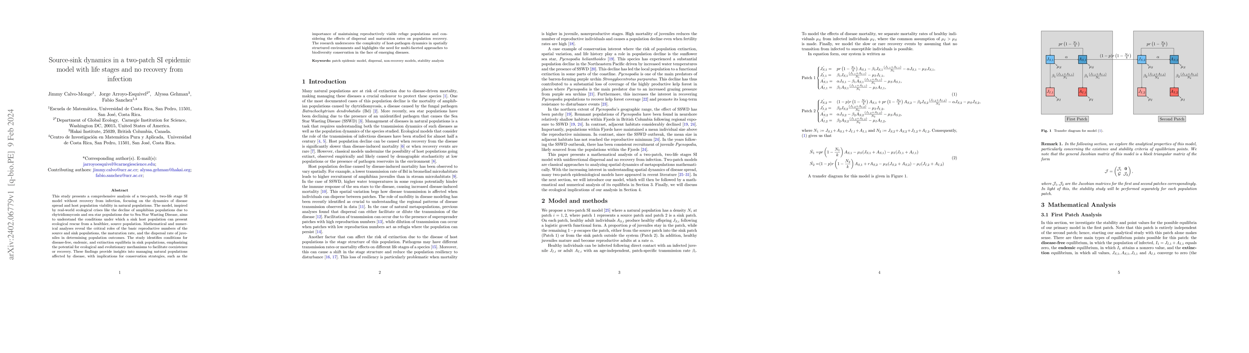 Thumbnail for Source-sink dynamics in a two-patch SI epidemic model with life stages
  and no recovery from infection