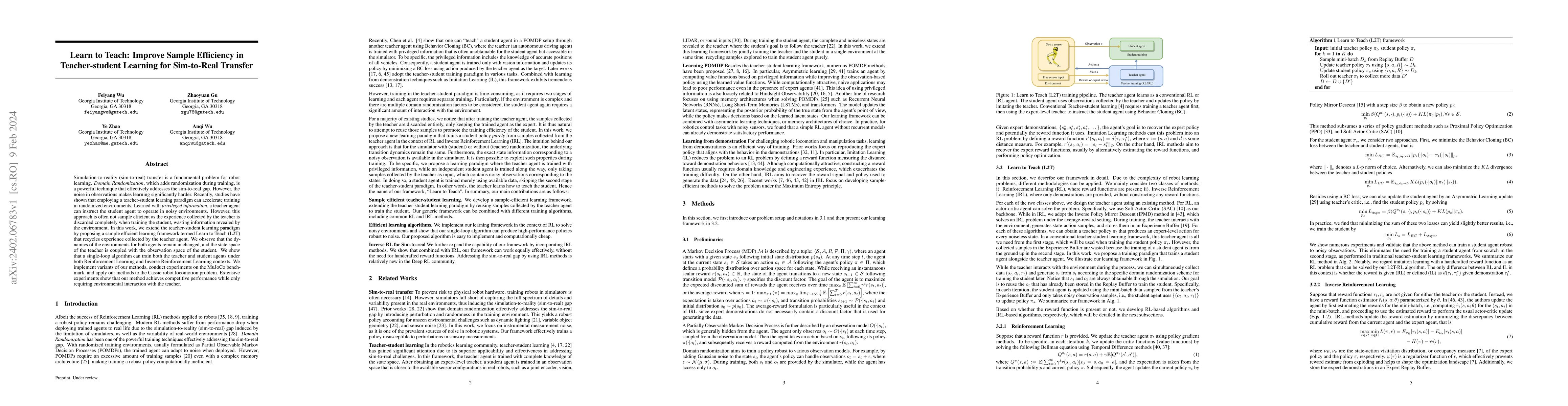 Thumbnail for Learn to Teach: Improve Sample Efficiency in Teacher-student Learning
  for Sim-to-Real Transfer