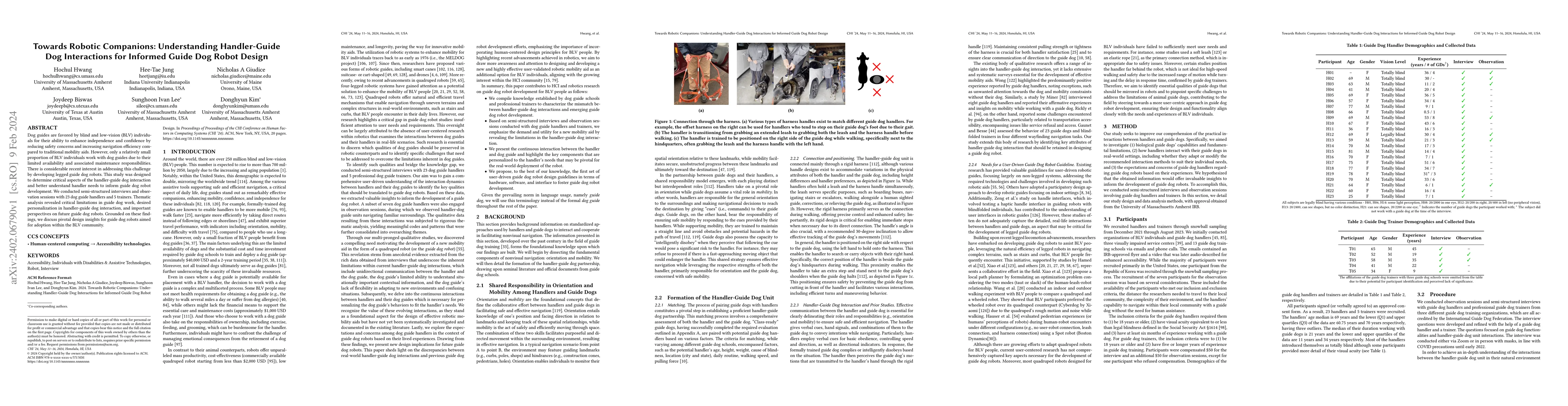 Thumbnail for Towards Robotic Companions: Understanding Handler-Guide Dog Interactions
  for Informed Guide Dog Robot Design