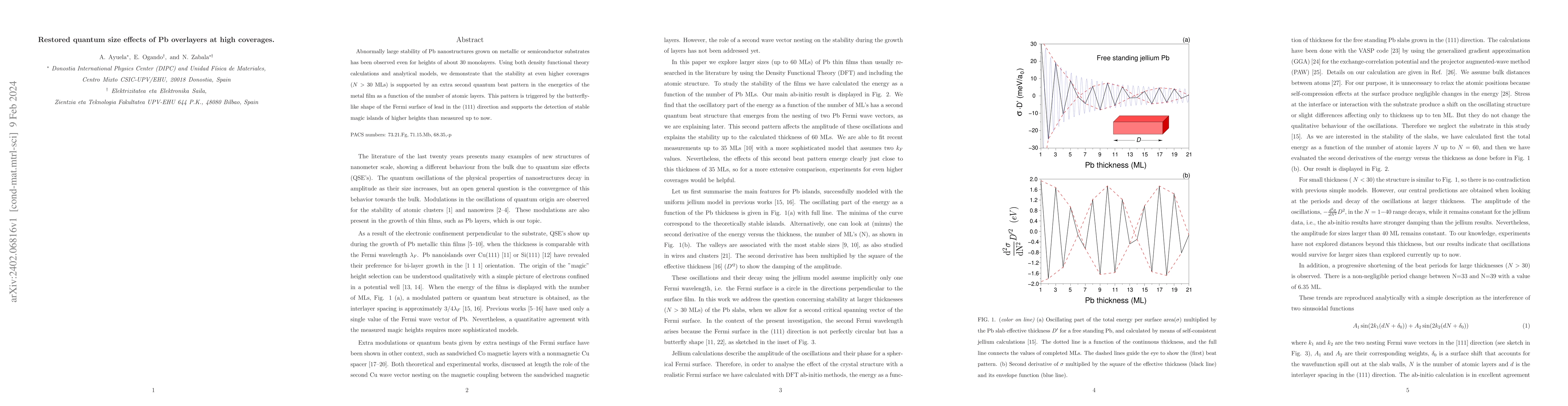 Thumbnail for Restored quantum size effects of Pb overlayers at high coverages