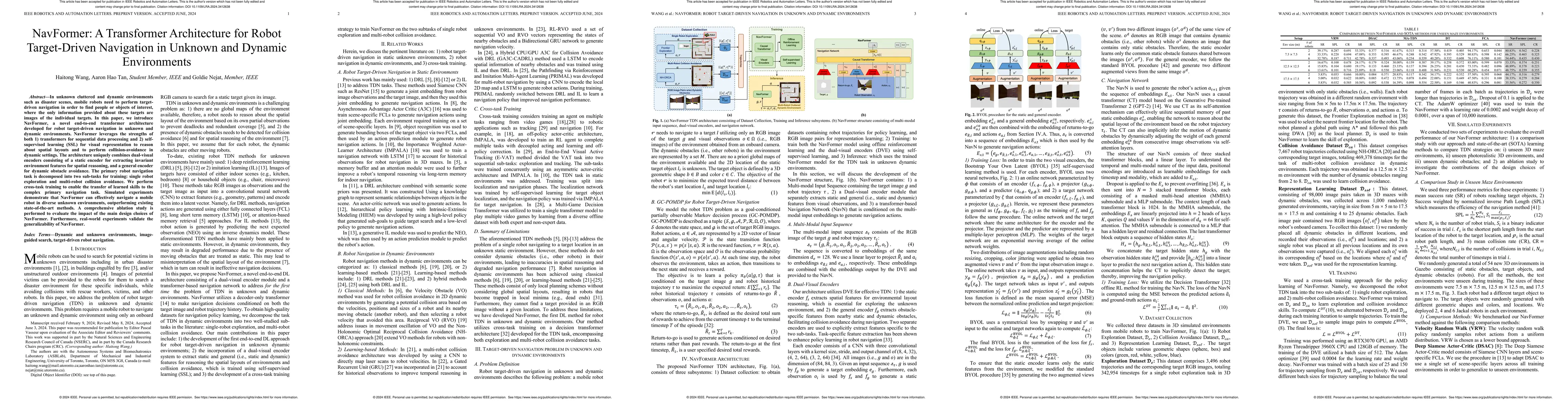 Thumbnail for NavFormer: A Transformer Architecture for Robot Target-Driven Navigation
  in Unknown and Dynamic Environments