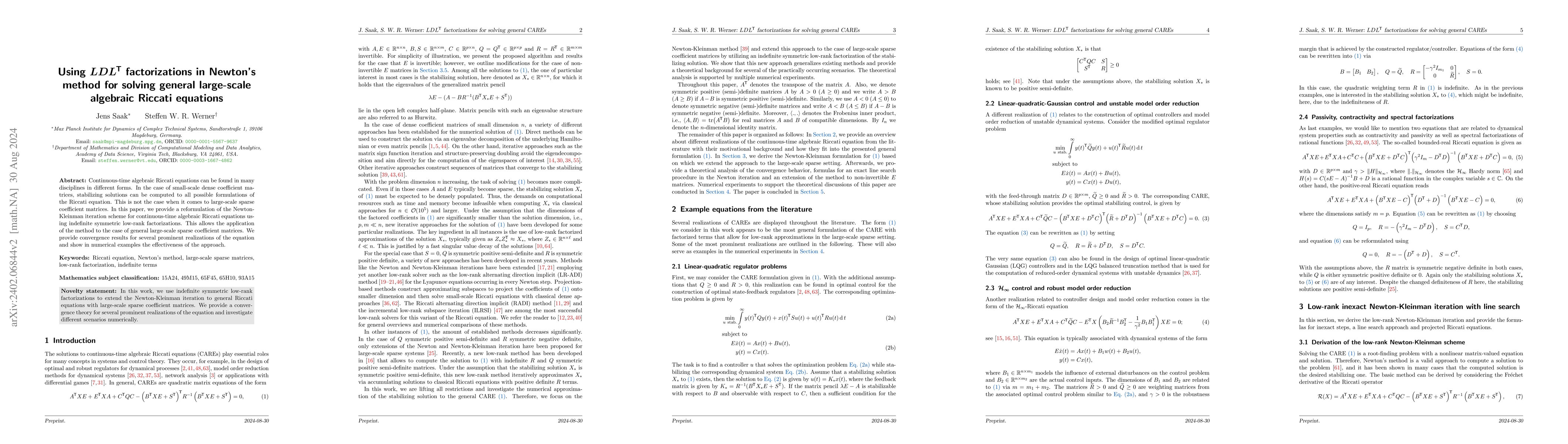 Thumbnail for Using $LDL^{T}$ factorizations in Newton's method for solving general
  large-scale algebraic Riccati equations