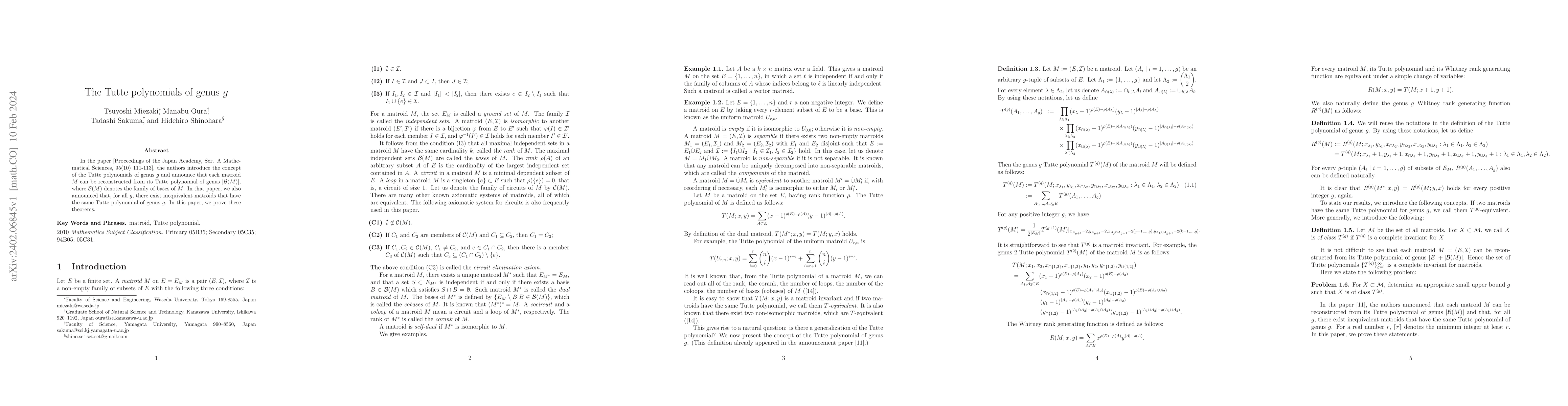 Thumbnail for The Tutte polynomials of genus $g$