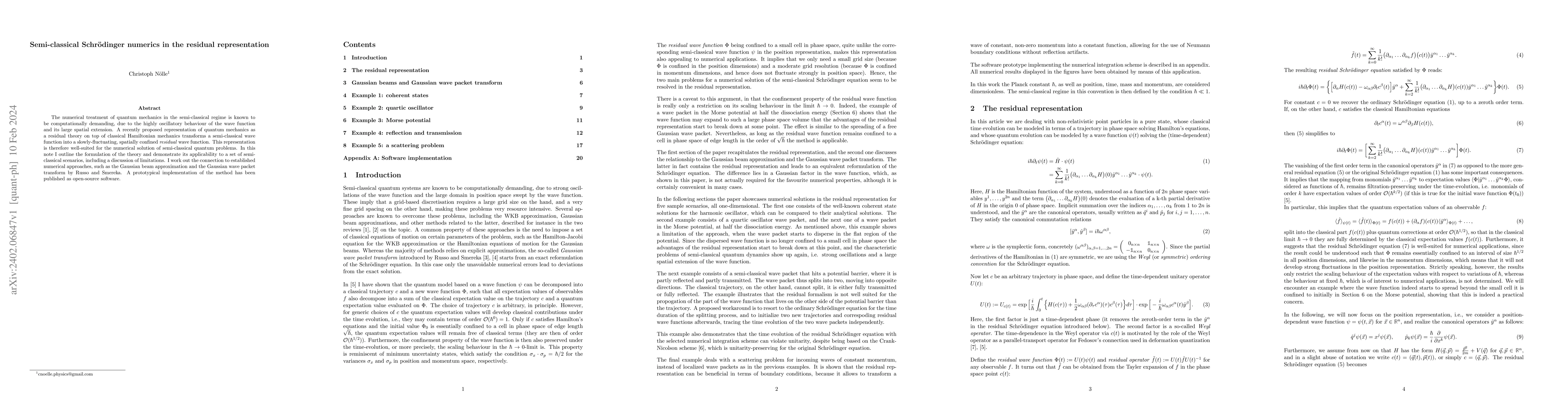 Thumbnail for Semi-classical Schr\"odinger numerics in the residual representation