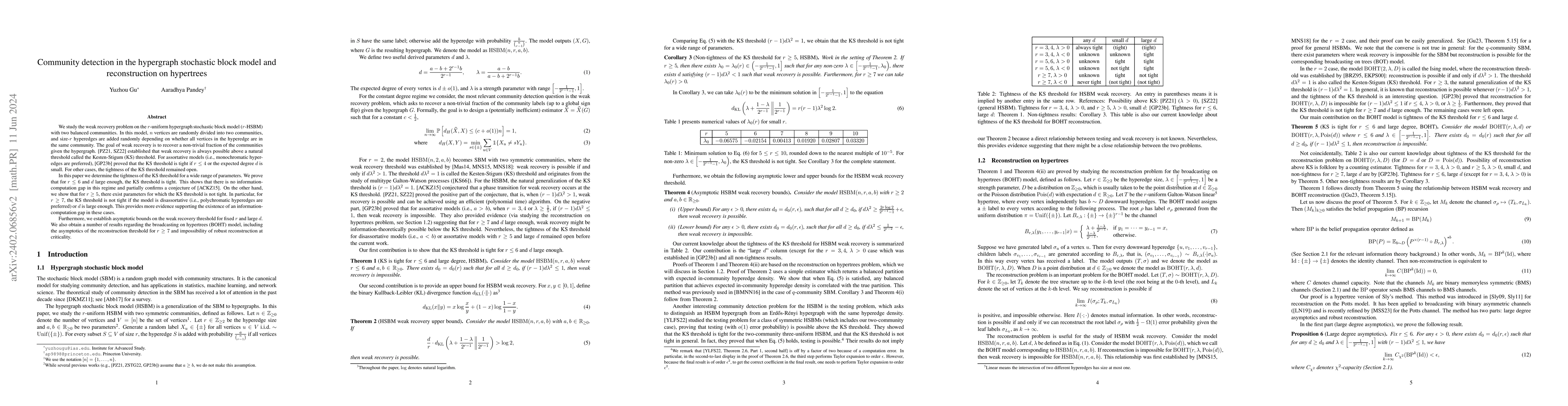 Thumbnail for Community detection in the hypergraph stochastic block model and
  reconstruction on hypertrees