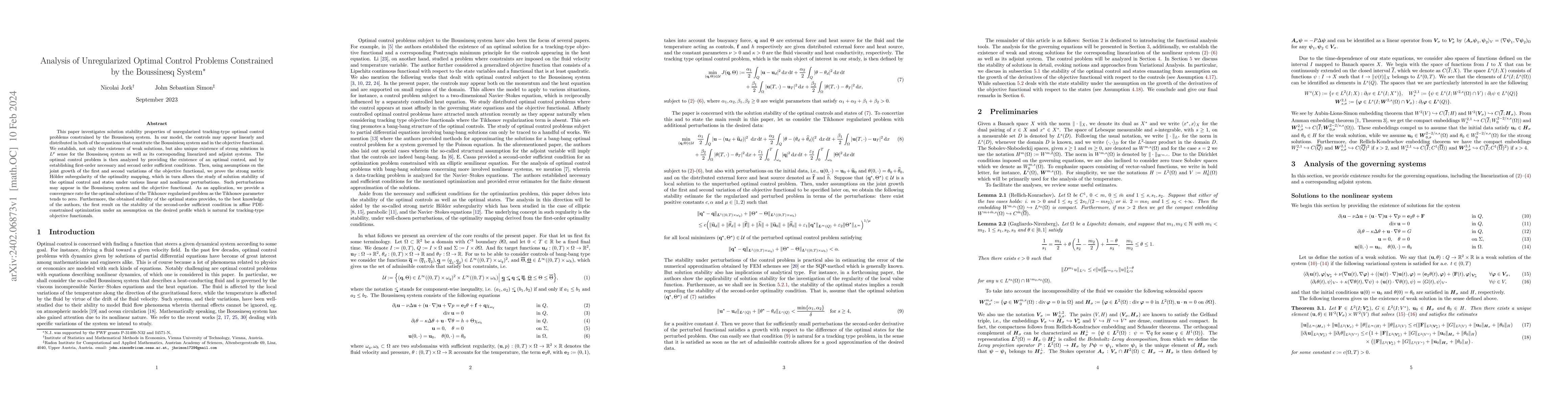 Thumbnail for Analysis of Unregularized Optimal Control Problems Constrained by the
  Boussinesq System