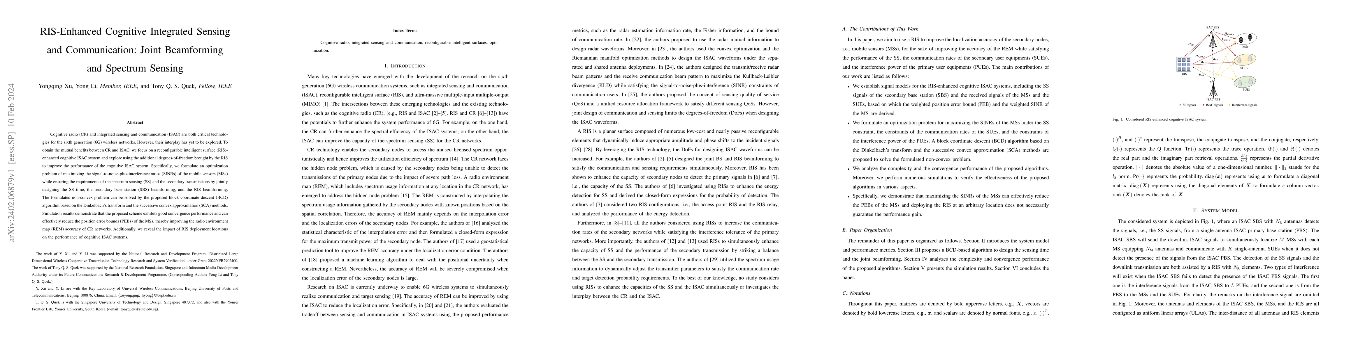Thumbnail for RIS-Enhanced Cognitive Integrated Sensing and Communication: Joint
  Beamforming and Spectrum Sensing
