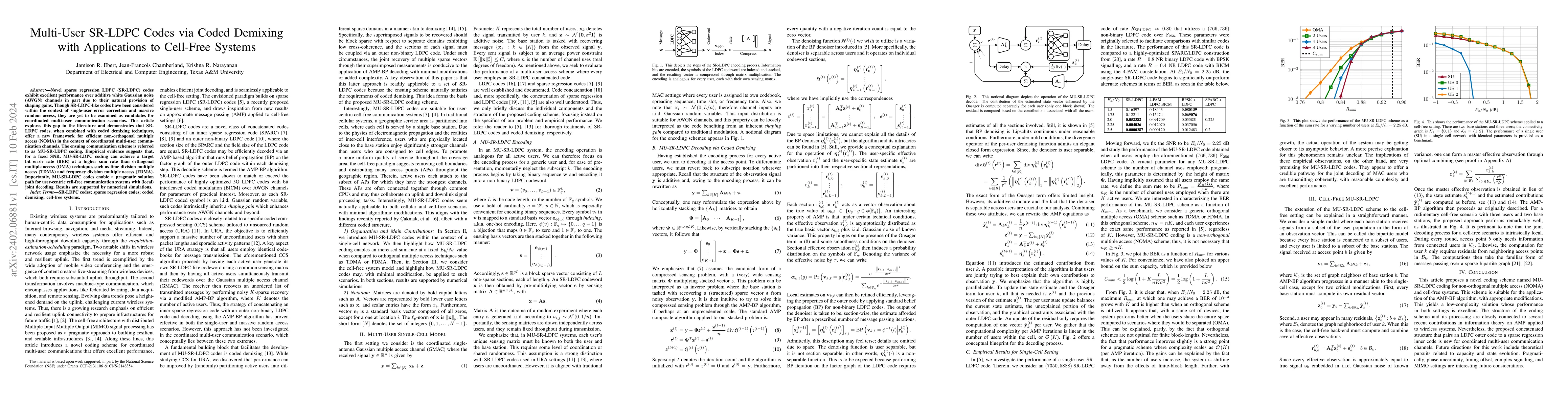 Thumbnail for Multi-User SR-LDPC Codes via Coded Demixing with Applications to
  Cell-Free Systems