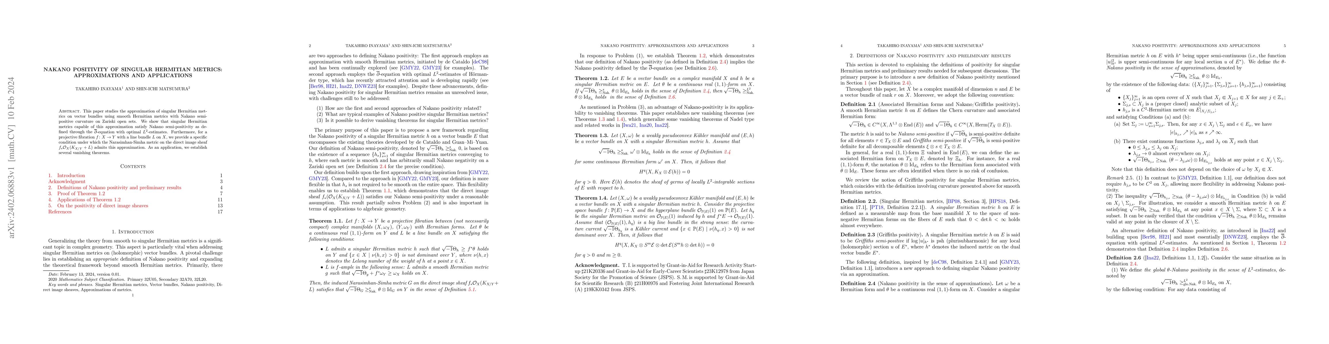 Thumbnail for Nakano positivity of singular Hermitian metrics: Approximations and
  applications