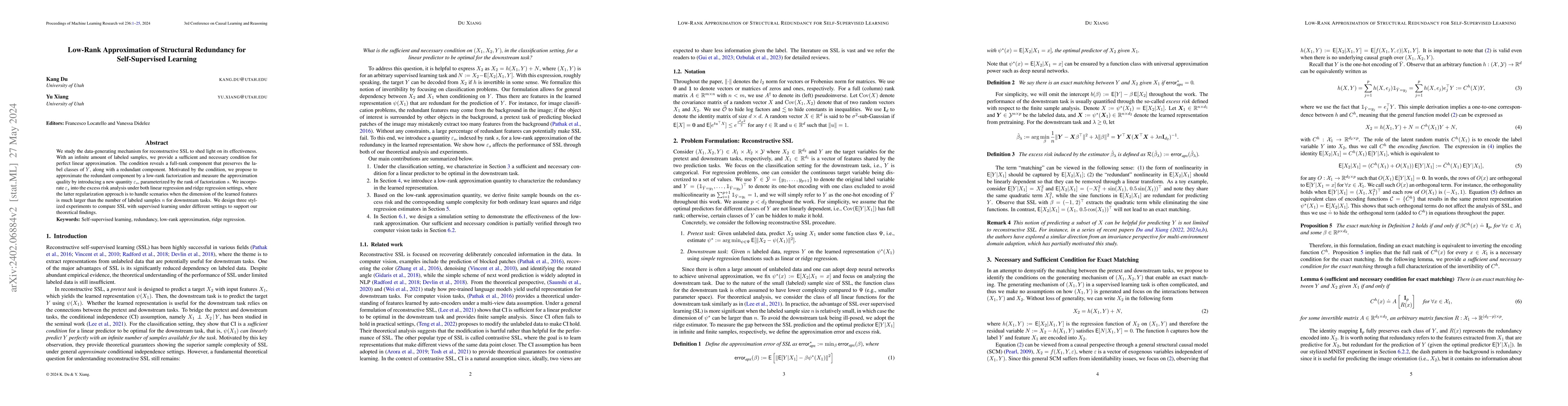 Thumbnail for Low-Rank Approximation of Structural Redundancy for Self-Supervised
  Learning