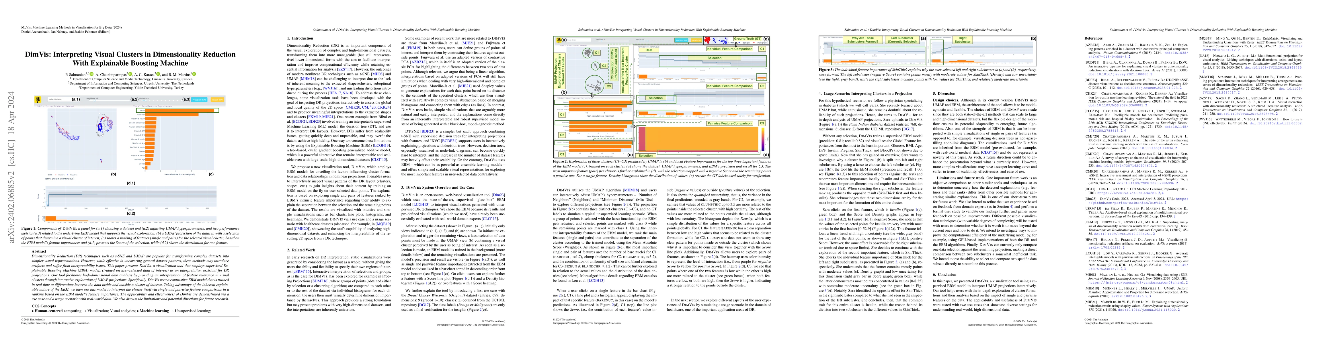 Thumbnail for DimVis: Interpreting Visual Clusters in Dimensionality Reduction With
  Explainable Boosting Machine