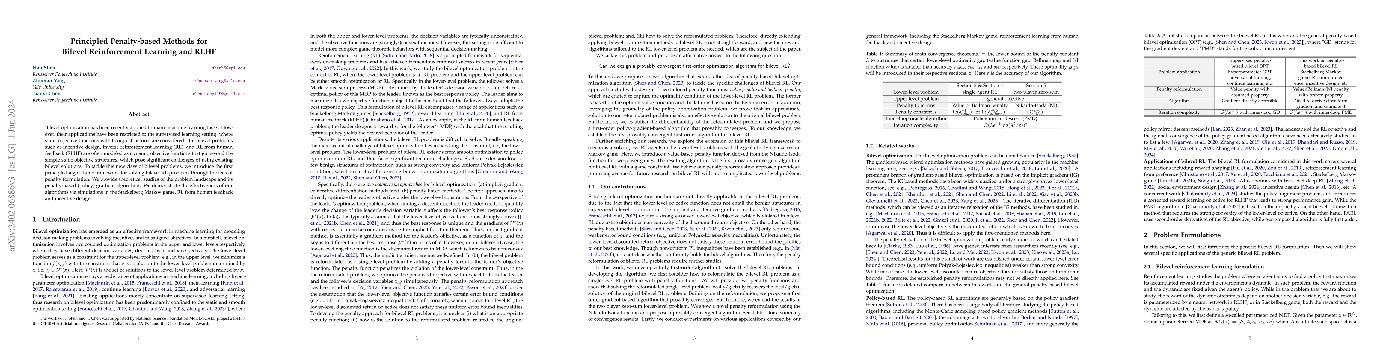 Thumbnail for Principled Penalty-based Methods for Bilevel Reinforcement Learning and
  RLHF