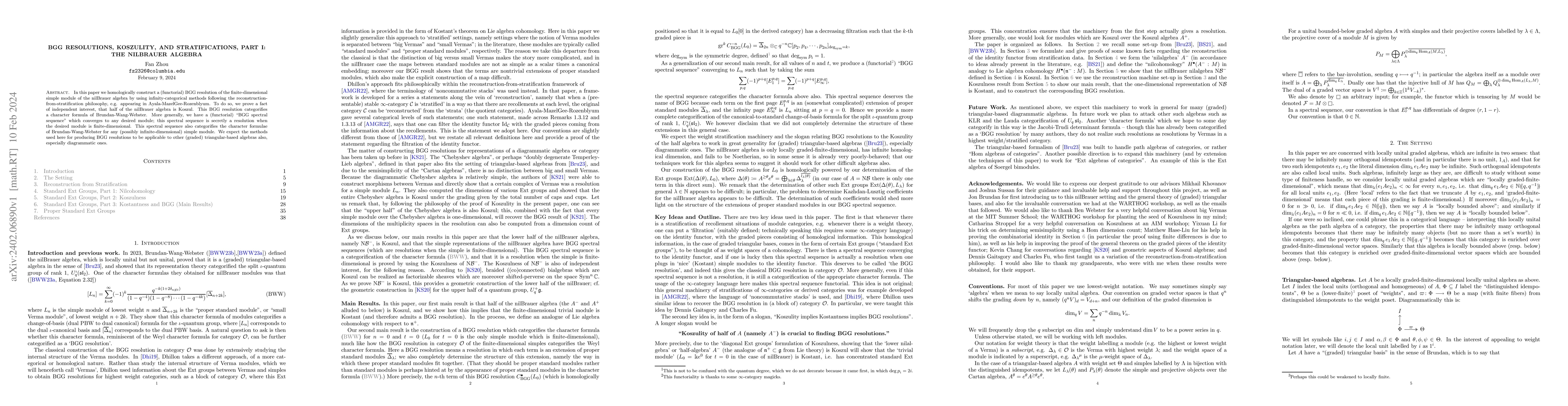 Thumbnail for BGG Resolutions, Koszulity, and Stratifications, Part I: the nilBrauer
  Algebra