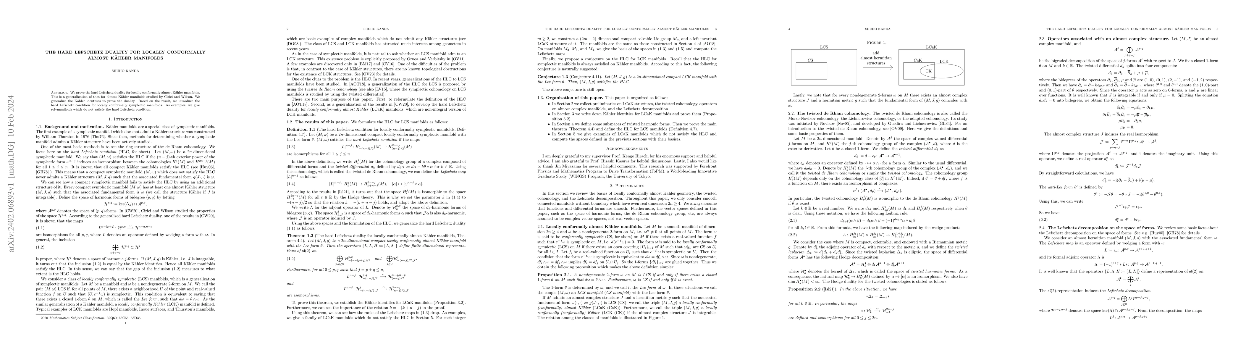Thumbnail for The hard Lefschetz duality for locally conformally almost K\"{a}hler
  manifolds