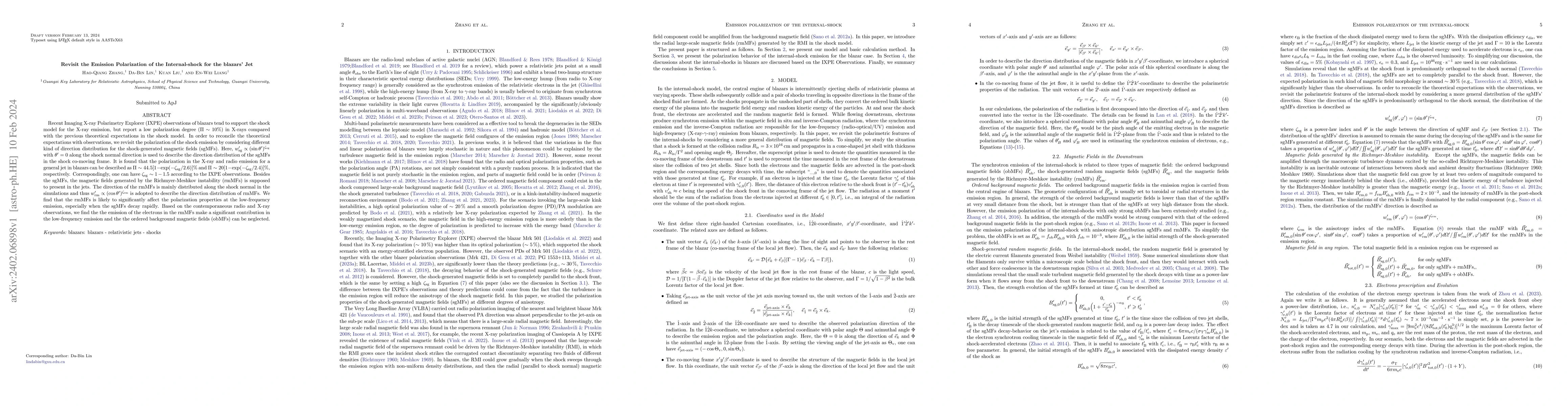 Thumbnail for Revisit the Emission Polarization of the Internal-shock for the blazars'
  Jet