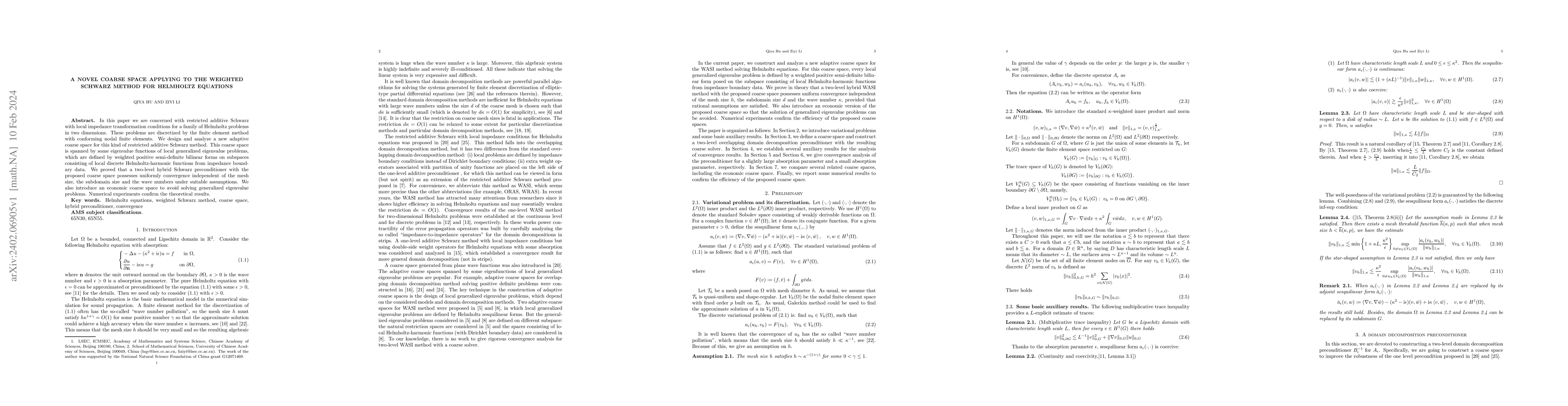 Thumbnail for A novel coarse space applying to the weighted Schwarz method for
  Helmholtz equations