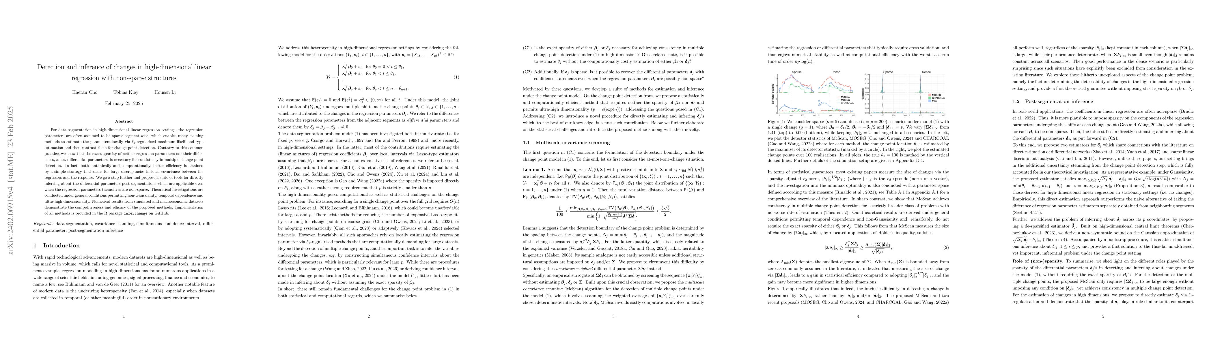 Thumbnail for Detection and inference of changes in high-dimensional linear regression
  with non-sparse structures