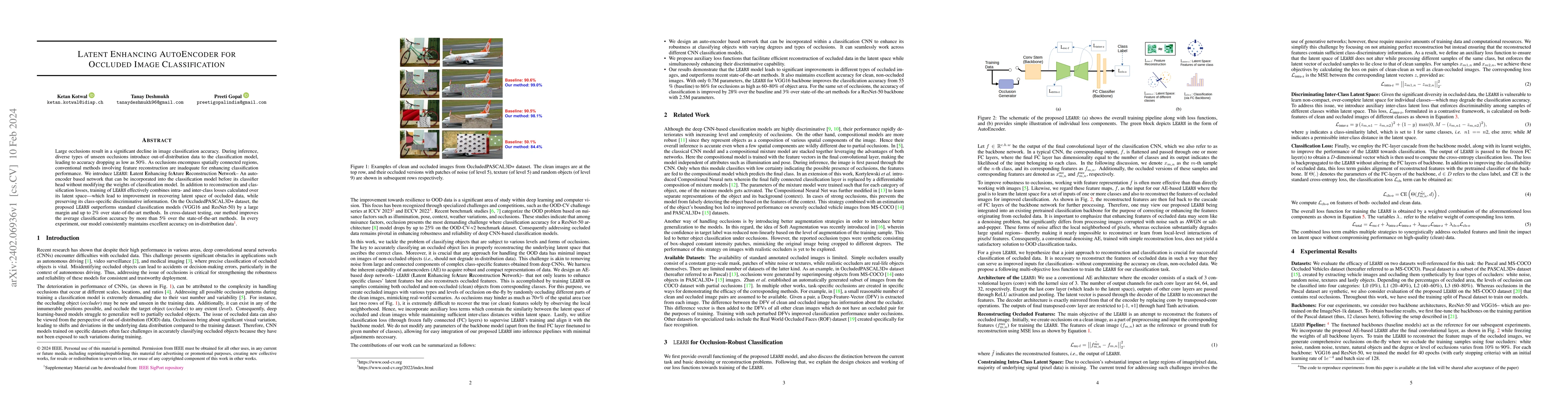 Thumbnail for Latent Enhancing AutoEncoder for Occluded Image Classification