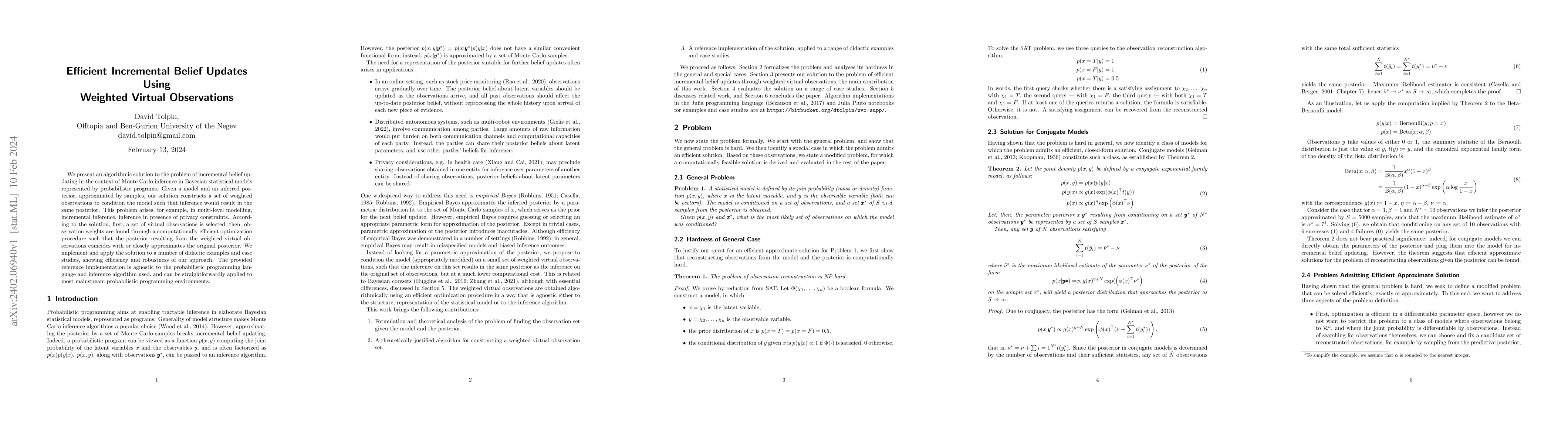 Thumbnail for Efficient Incremental Belief Updates Using Weighted Virtual Observations
