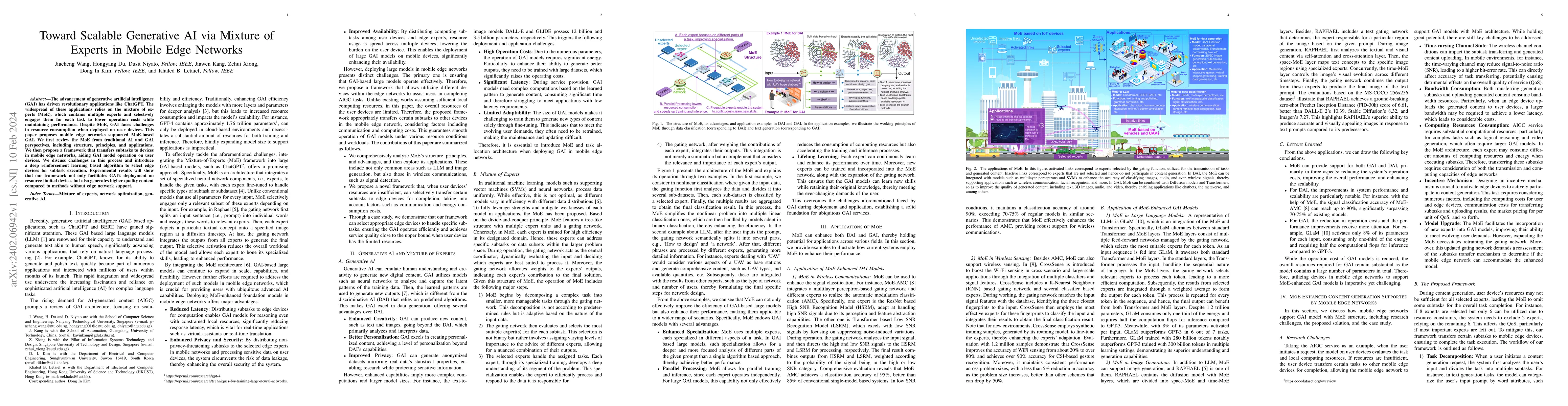 Thumbnail for Toward Scalable Generative AI via Mixture of Experts in Mobile Edge
  Networks