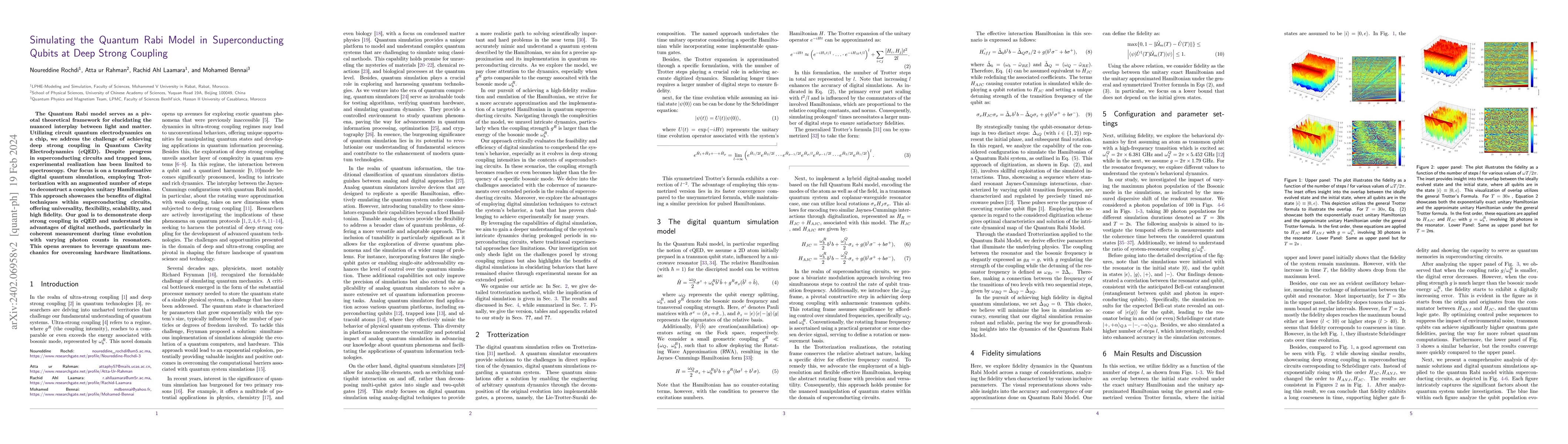 Thumbnail for Simulating the Quantum Rabi Model in Superconducting Qubits at Deep
  Strong Coupling