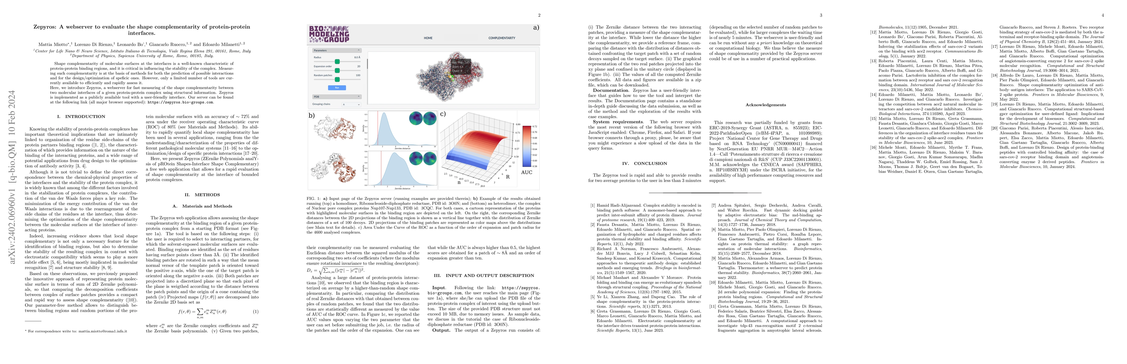 Thumbnail for Zepyros: A webserver to evaluate the shape complementarity of
  protein-protein interfaces