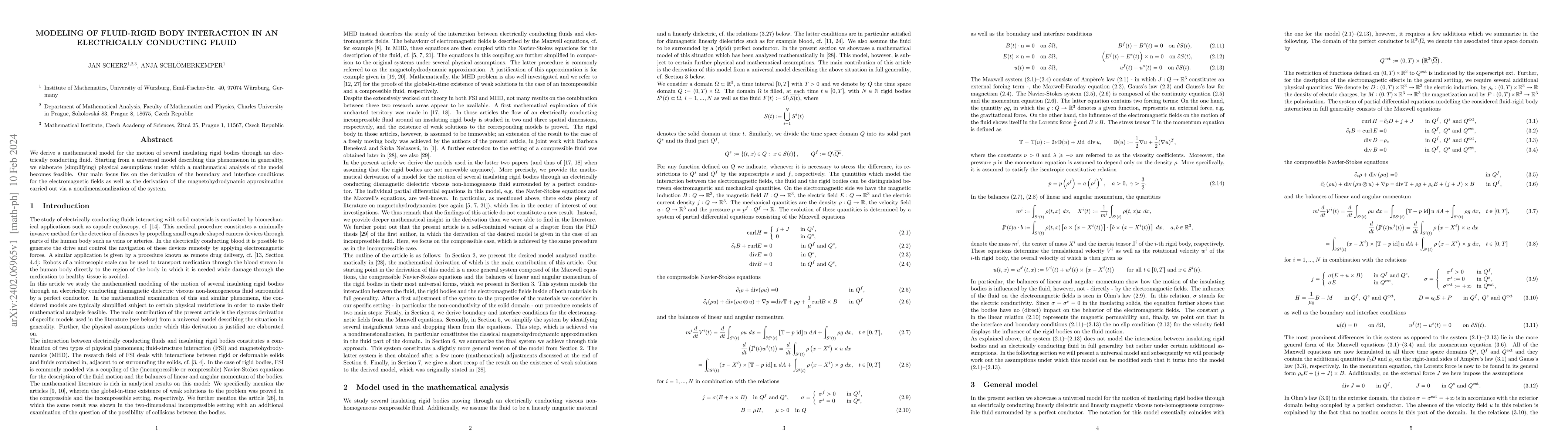 Thumbnail for Modeling of fluid-rigid body interaction in an electrically conducting
  fluid