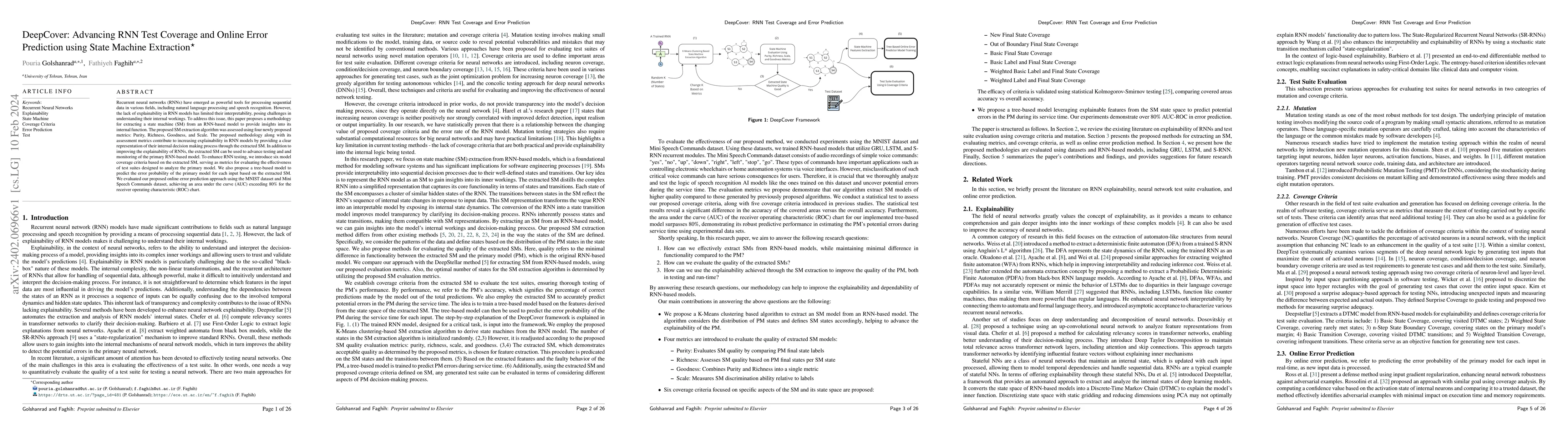 Thumbnail for DeepCover: Advancing RNN Test Coverage and Online Error Prediction using
  State Machine Extraction