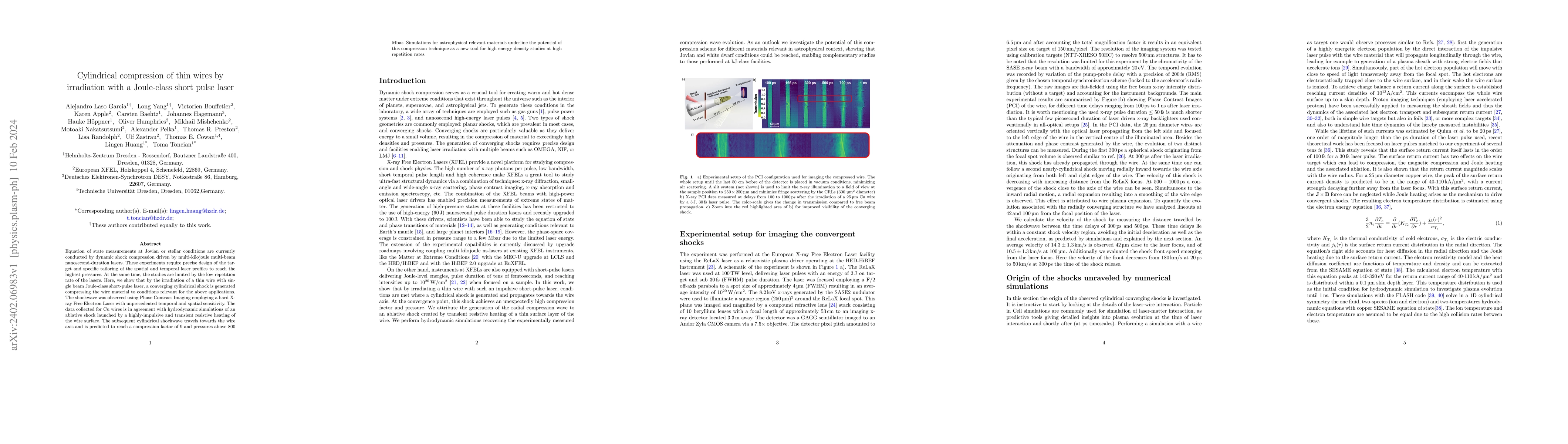 Thumbnail for Cylindrical compression of thin wires by irradiation with a Joule-class
  short pulse laser