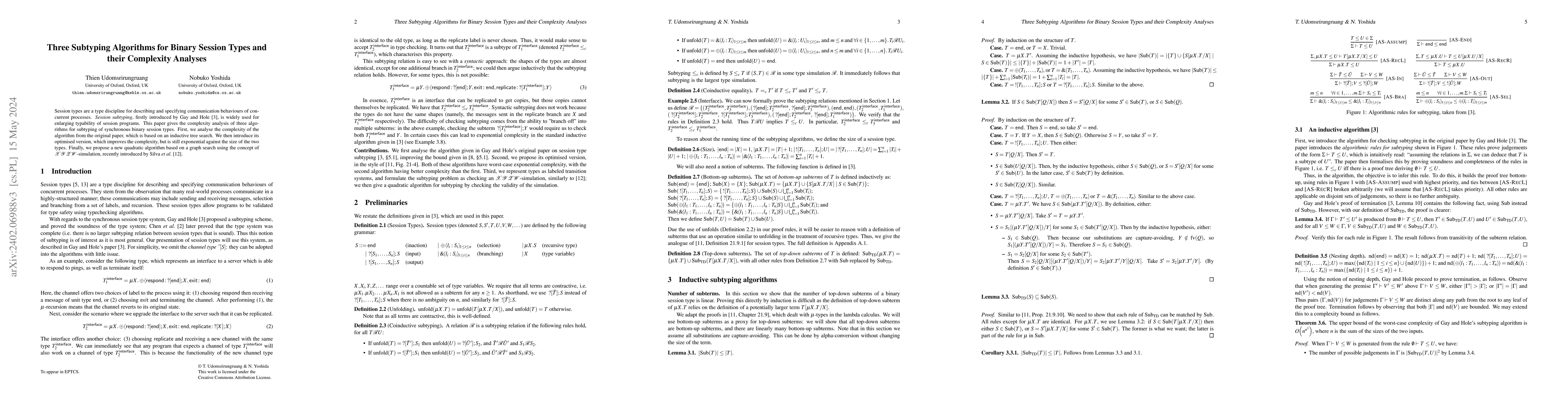 Thumbnail for Three Subtyping Algorithms for Binary Session Types and their Complexity
  Analyses (full version)