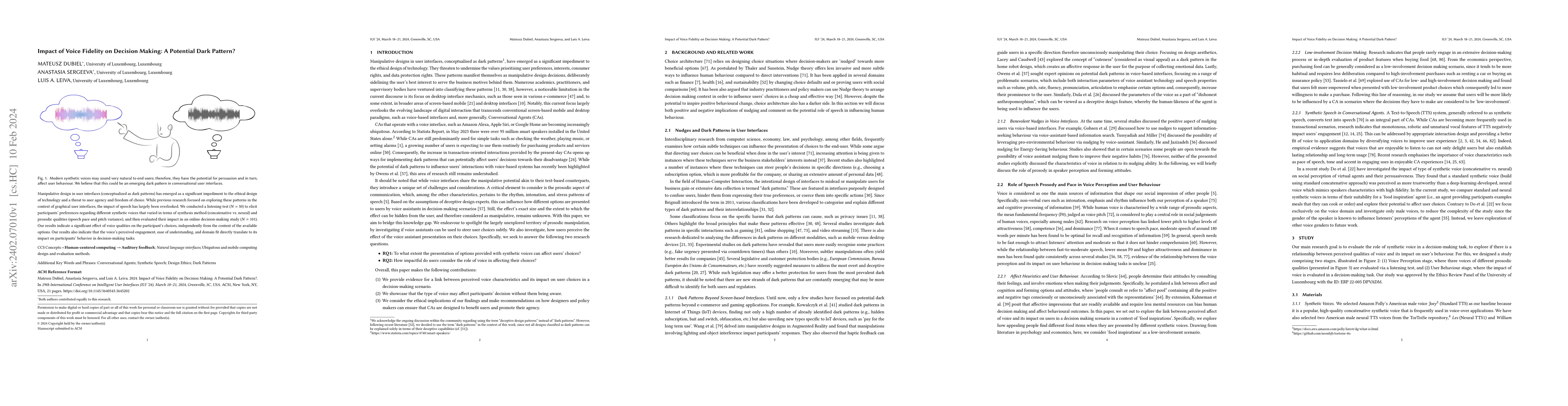 Thumbnail for Impact of Voice Fidelity on Decision Making: A Potential Dark Pattern?
