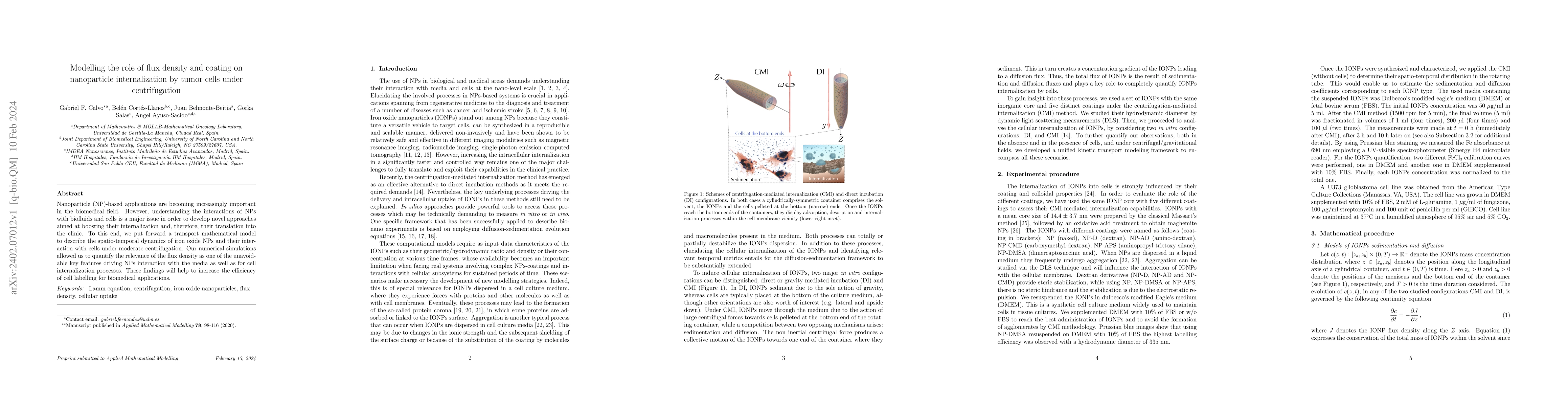 Thumbnail for Modelling the role of flux density and coating on nanoparticle
  internalization by tumor cells under centrifugation