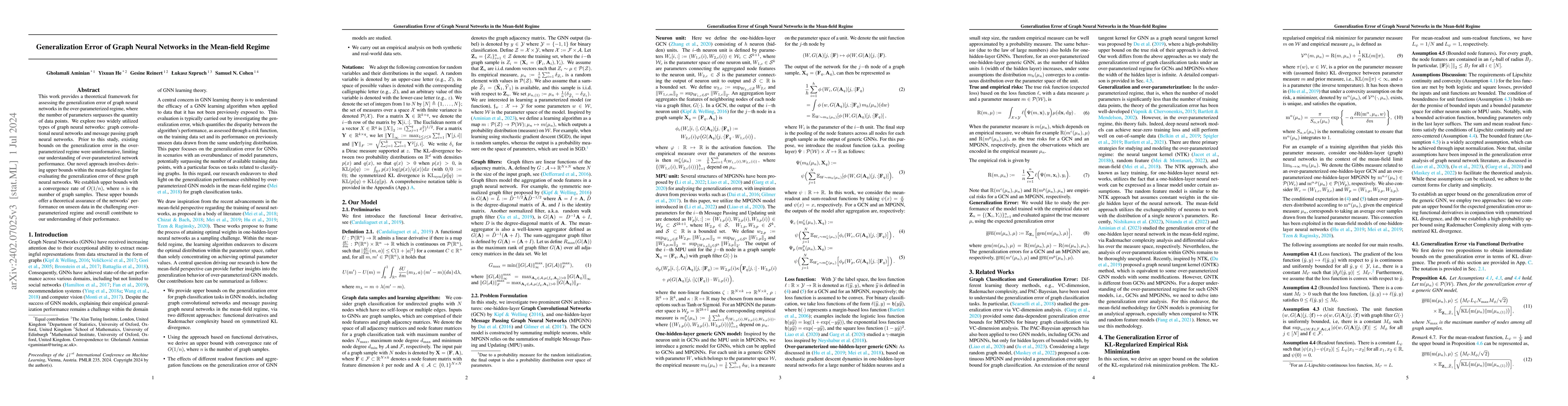 Thumbnail for Generalization Error of Graph Neural Networks in the Mean-field Regime